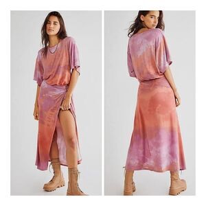 Free People Pink and Orange Tie-Dye Draped Maxi Dress